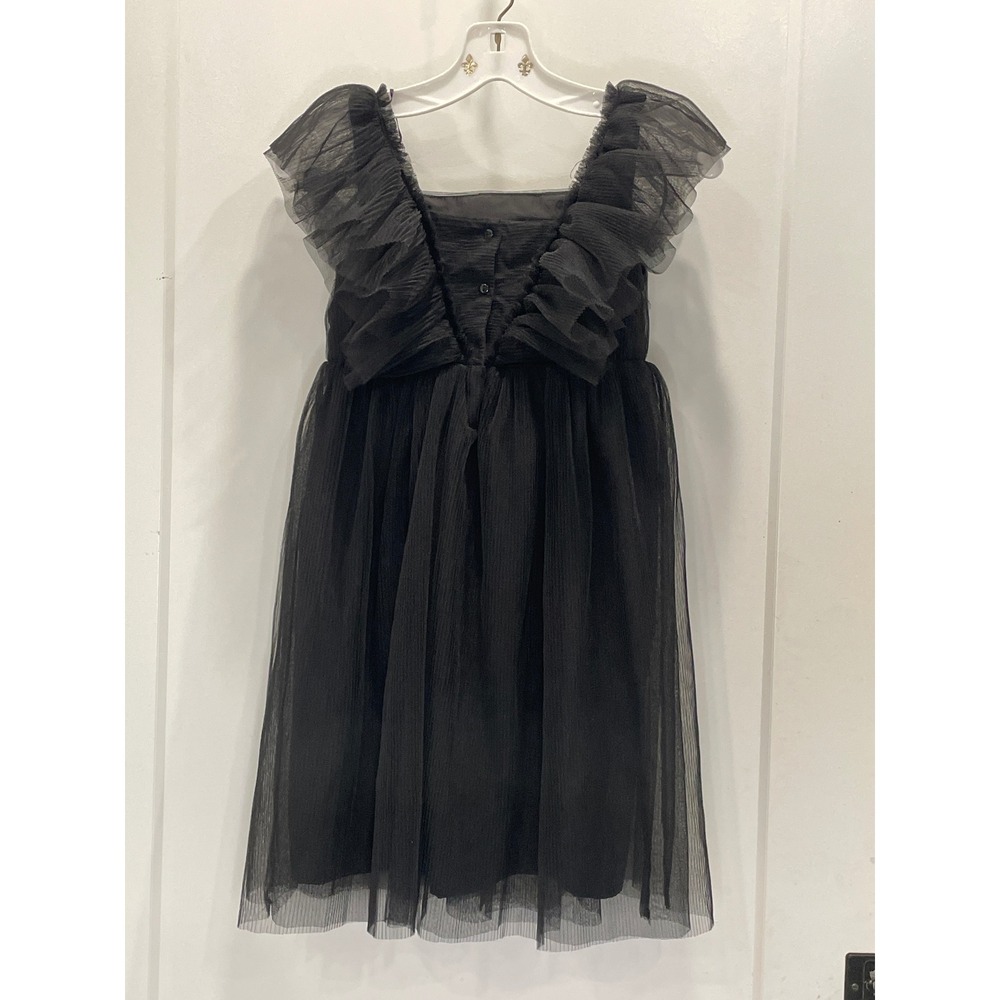 H&M Girls Tulle Black Dress Ruffle Holiday Gothic Party Size 10 Short Sleeve